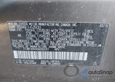 2012 Toyota Rav4 z USA, uszkodzony, nr VIN 2T3BF4DV0CW200493